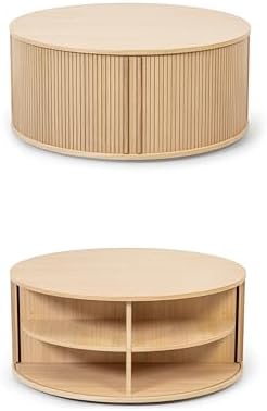 WERMO 35'' Round Coffee Table with Storage and Shelves - Round Center...