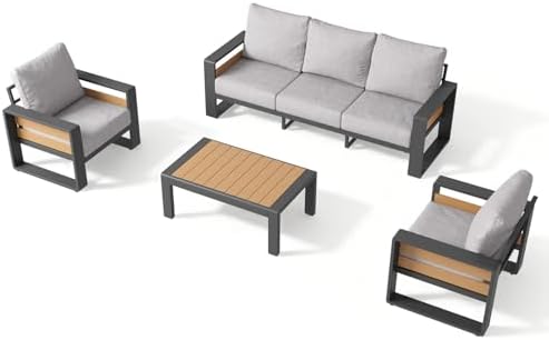 Aoxun Aluminum Patio Furniture Set, 5 Seats Luxury Outdoor Sectional with 6&q...