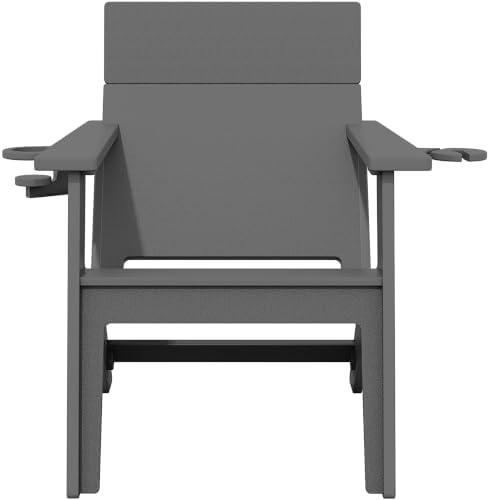 SERWALL Modern Adirondack Chairs Set of 2, Cup‑Holder, Solid Backrest, Grey