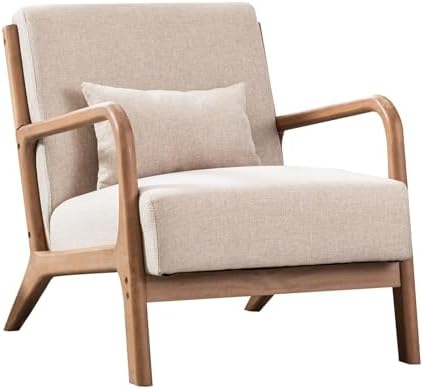 ANJ Mid Century Modern Accent Chair, Comfy Fabric Living Room Chairs with Sol...