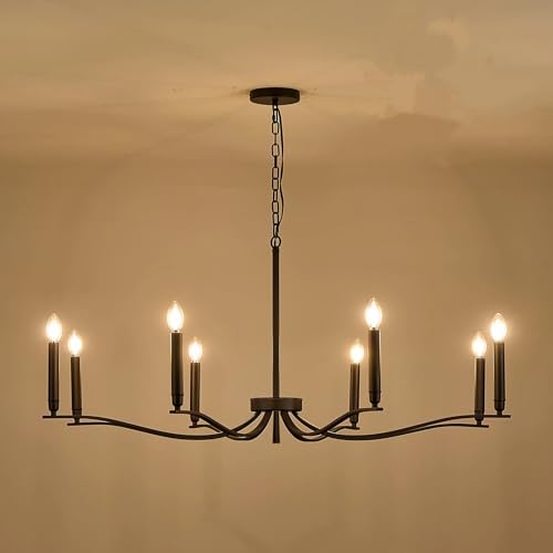 Black Chandelier, Modern Dining Room Light Fixture 8 Light Candle Chandelier ...