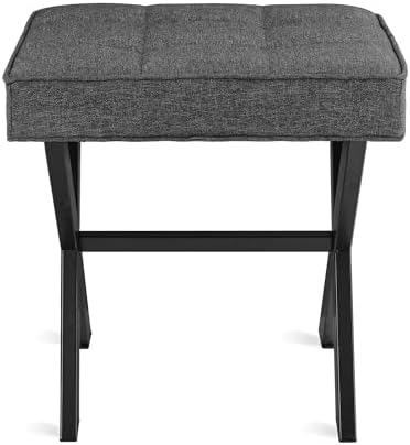 LUE BONA Vanity Stool, Square Linen Makeup Stool with Metal X Legs, Small Ott...