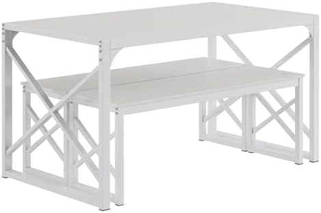 VECELO 55” Kitchen Dining Table Set for 4, Heavy-Duty Steel Frame & Wood-...