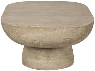 WILLIAMSPACE 36" Oval Coffee Table, Modern Faux Stone Circle Center Tabl...