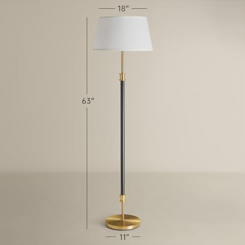 ZenGlimmer Modern Mid Century Floor Lamp with Soft Linen Shade, 63” Tall Blac...