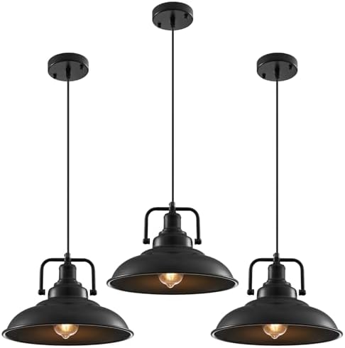 Black Pendant Light 12.5 inches 3 Packs, Farmhouse Pendant Light, Industrial ...