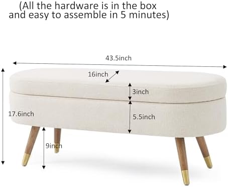IAFIKE Oval Storage Bench 43.5" Ottoman Bench Upholstered Boucle Fabric ...
