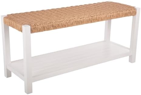 Alaterre Furniture Newport 40” Shoe Storage Bench with Woven Seat, White