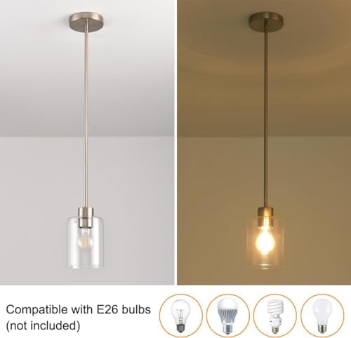 Brushed Nickel Pendant Lights Kitchen Island - Clear Glass Pendant Light Fixt...