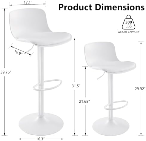 Kidol & Shellder Bar Stools Set of 2 Adjustable Swivel Counter Height Sto...