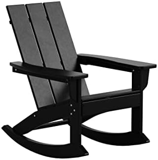 WO Home Furniture Modern HDPE Outdoor Adirondack Rocking Chair, Black