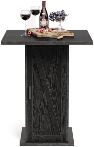 LITTLE TREE Bar Table with Storage Cabinet, 39.4" H Square High Top Pub ...