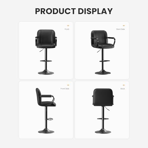 MALOL Set of 2 Modern Bar Stools with Backs - Adjustable High Chairs for Kitc...