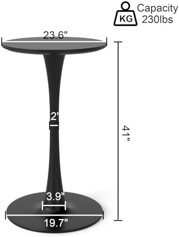 Modern Tulip Round Bar Table, 41” Height Bistro Pub Table, Height Cocktail Ba...