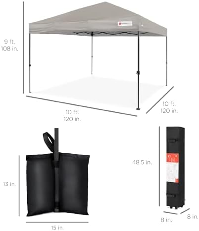 Best Choice Products 10x10 Pop Up Canopy Tent, EZ Setup, Light Gray