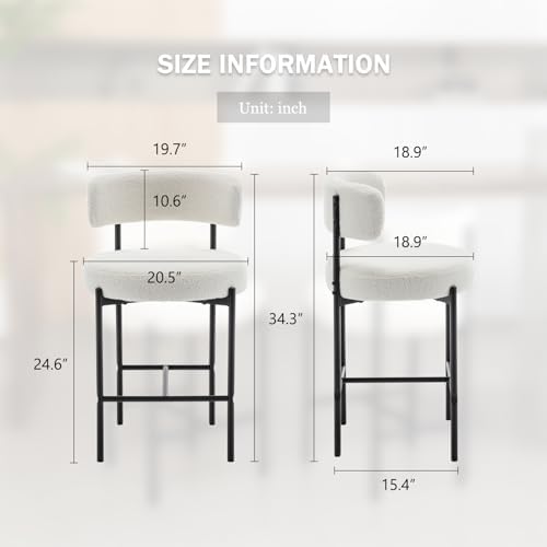 Cinxzar Boucle Bar Stools Set of 3, White Counter Height Bar Stools with Back...