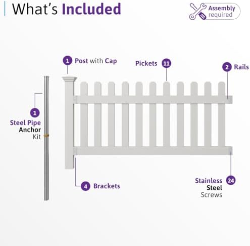 WamBam Newport Picket Fence, White Vinyl DIY No Dig Kit
