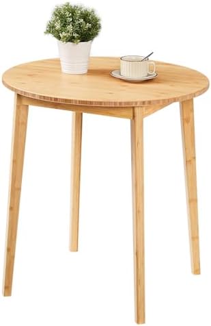 HOOBRO Bamboo Dining Table, Round Dining Table for 2, 27.5" Kitchen Tabl...