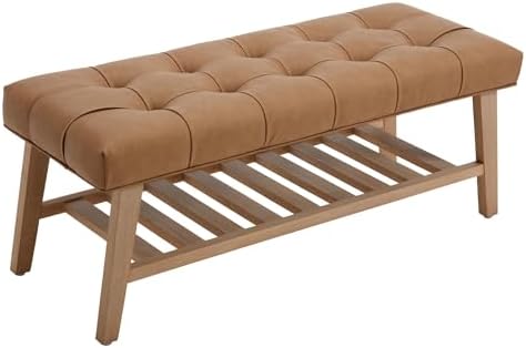 Entryway Shoe Bench Storage Benches with Upholstered Button Tufted Seat and O...