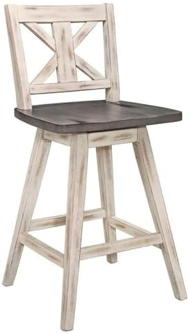 Lexicon Swivel Counter Height Stools Set of 2,X Back,Antique White/Grey