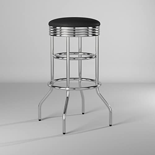TRINITY Heavy Duty 30 Inch Backless Swivel Bar Stool, Black, Set of 2