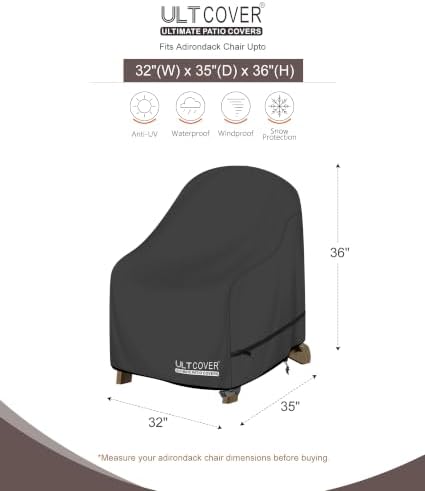 ULTCOVER Patio Adirondack Chair Cover 32W x 35D x 36H in, Black