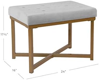 HomePop 24" Tufted Velvet Ottoman Bench - Silver