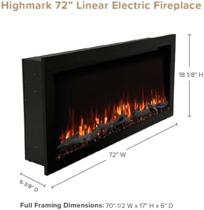 Modern Ember Highmark 72 Inch Smart Linear Electric Fireplace - Premium Flame...