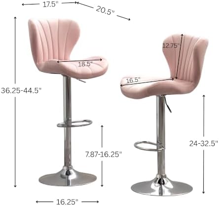 Roundhill Furniture Ellston Velvet Adjustable Swivel Barstools in Pink, Set of 2