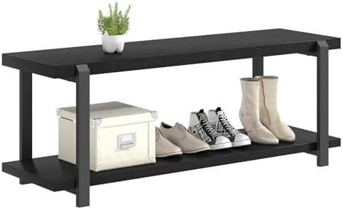 EXCEFUR Entryway Bench, Modern Wood and Metal Storage Bench for Hallway, Indu...