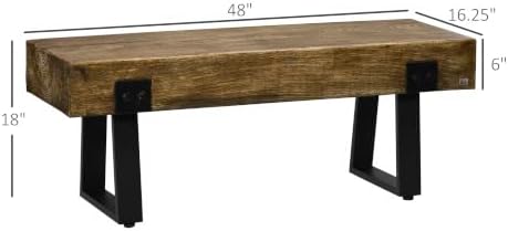 HOMCOM 48" Outdoor Bench with Metal Legs for 2-Person, Natural and Black