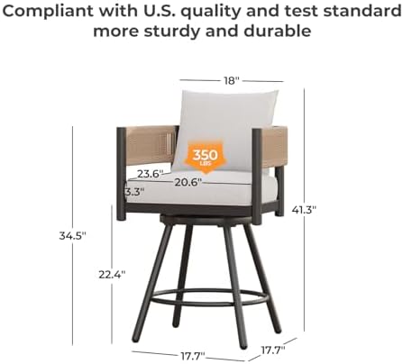 Grand patio Outdoor Swivel Bar Stools Set of 6, 26" Counter Height Swive...