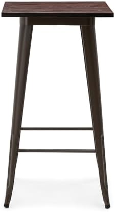 Glitzhome Square Bar Table, 41.25" H Elm Wood Top Bistro Pub Table with ...