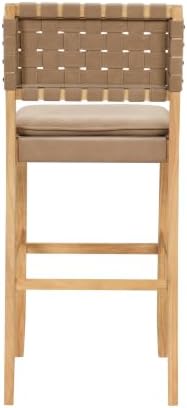 Nathan James Cohen Mid-Century Modern 29 in. Wood Bar Stool, Upholstered Faux...