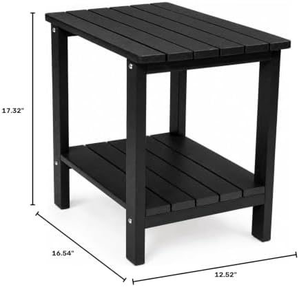 Outdoor Side Table, 2-Tier HDPS Small Patio Adirondack Table, Black