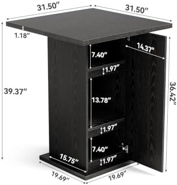 LITTLE TREE Bar Table with Storage Cabinet, 39.4" H Square High Top Pub ...