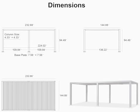 PURPLE LEAF Louvered Pergola 12' x 20' White Adjustable Hardtop for P...