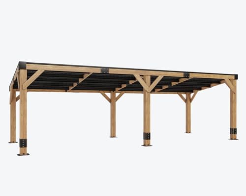 AMERLIFE 10x20FT Spruce Wood Hardtop Grill Gazebo with Sloped Roof