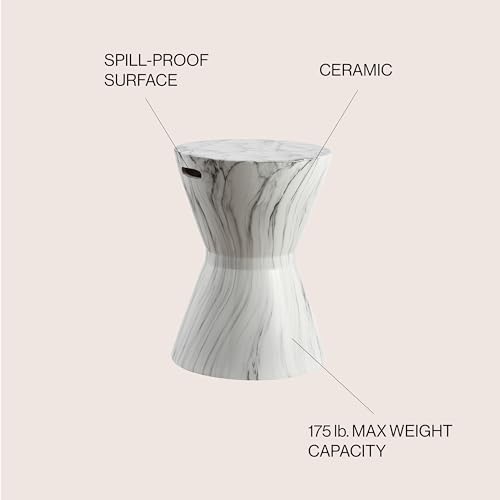 JONATHAN Y African Drum Ceramic Garden Stool 17.25", White Marble Finish