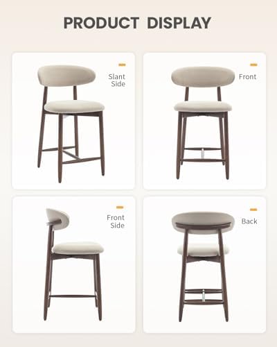 Bar Stools Set of 2, 25.6″ Counter Height Bar Stools with Wood Legs