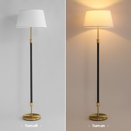 ZenGlimmer Modern Mid Century Floor Lamp with Soft Linen Shade, 63” Tall Blac...
