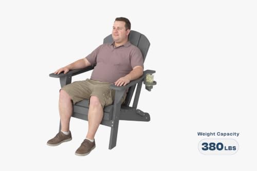 Folding Adirondack Chair with Cup Holder and Phone Holder, Heavy Duty HDPE Pl...