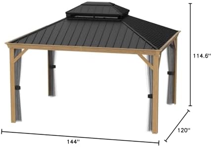 PURPLE LEAF Hardtop Gazebo 10' x 12' with Drainage System, Wood Grain...