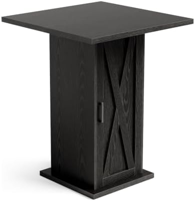 LITTLE TREE Bar Table with Storage Cabinet, 39.4" H Square High Top Pub ...
