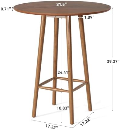 LITTLE TREE Solid Wood Bar Table, 39.37-Inch Round Bistro Table with Sturdy F...