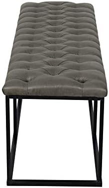 HomePop 52" Button Tufted Decorative Bench with Metal Base - Gray Faux L...