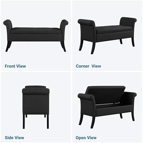 Yaheetech 52in Rolled Arm Storage Ottoman Bench Seat for Entryway, Black