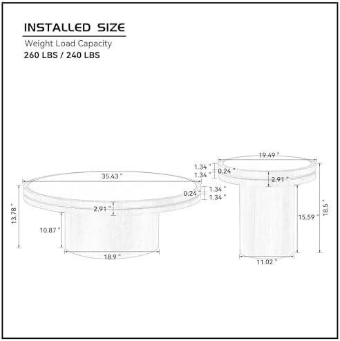 Sintered Stone Coffee Table Set of 2, 2 Piece Coffee Table and End Table Set ...