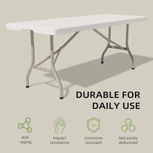 Folding Table 6 Foot - Heavy Duty 330LBS Capacity, Sturdy & Foldable Desi...