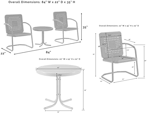 Crosley Furniture Bates 3-Piece Retro Metal Outdoor Patio Chair Set